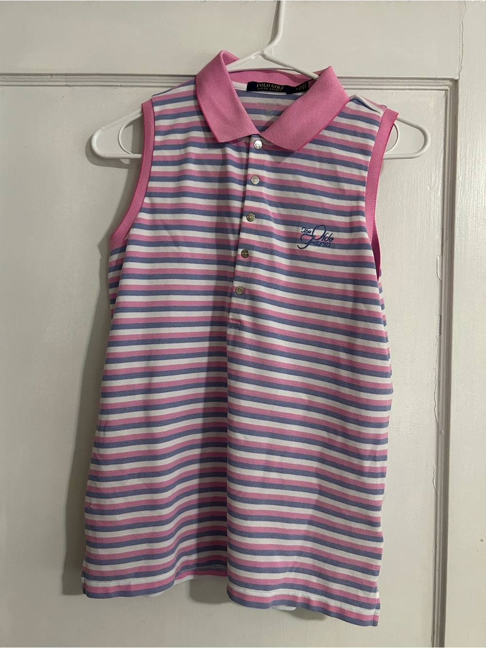 Polo Sleeveless Striped Polo Top - Pink/White/Lavender